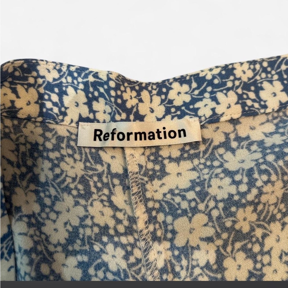 Reformation Wide-Leg Pants sz. 8 Azzurro Blue Ditsy Floral / Crimini Daisy